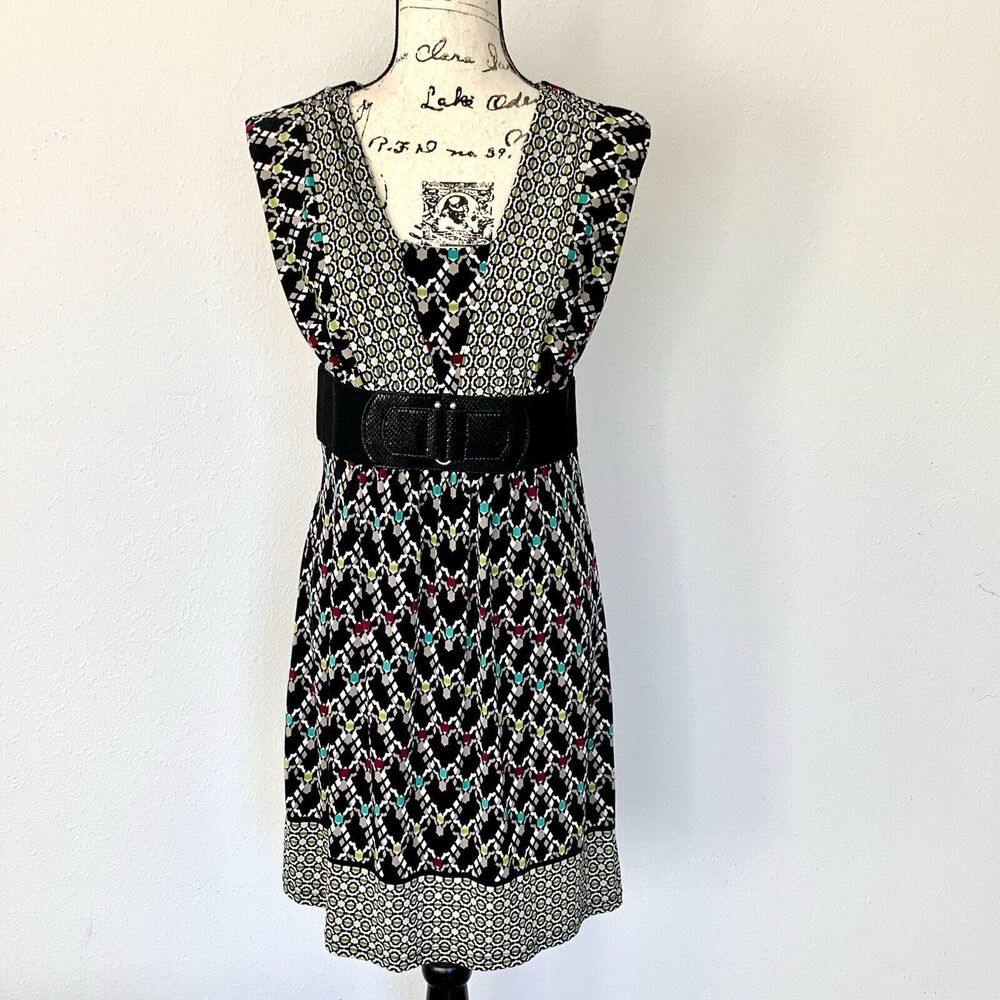 Style & Co Petite Multicolored Sleeveless Dress Faux Belt Women's Size PS